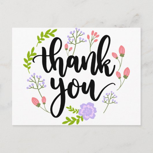 Niedliche handgeschriebene Blumentypografie Danke Postkarte (Vorderseite)