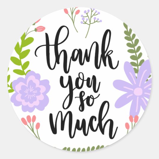 Niedliche handgeschriebene Blumentypografie Vielen Runder Aufkleber (Vorderseite)