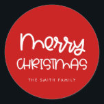 Niedliche handgeschriebene Schrift Merry Christmas Runder Aufkleber<br><div class="desc">Eine moderne und stilvolle Typografie für diese personalisierbare Urlaubssammlung.</div>