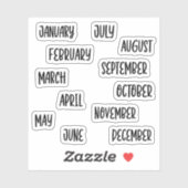 Niedliche handgeschriebene schwarze Textmonate des Aufkleber (Blatt)