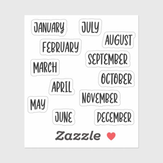 Niedliche handgeschriebene schwarze Textmonate des Aufkleber (Blatt)