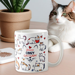 Niedliche handgezeichnet, bunt-verrückte Katzenfra Kaffeetasse