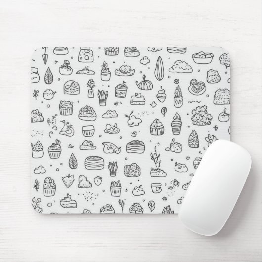 Niedliche handgezeichnet Doodles in Schwarzweiß Mousepad (Mit Mouse)