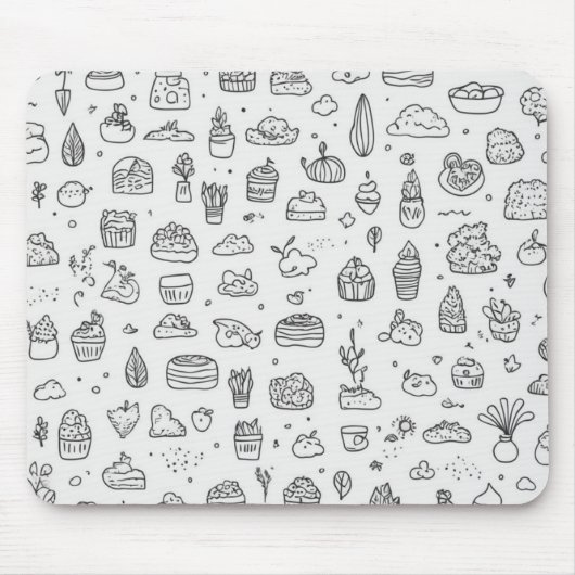 Niedliche handgezeichnet Doodles in Schwarzweiß Mousepad (Vorne)