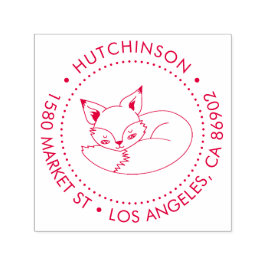 Niedliche handgezeichnet Fox Round Family Rücksend Permastempel