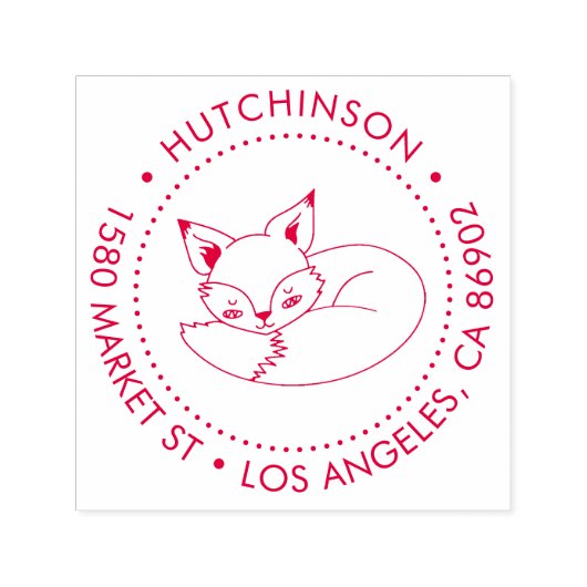 Niedliche handgezeichnet Fox Round Family Rücksend Permastempel (Design)