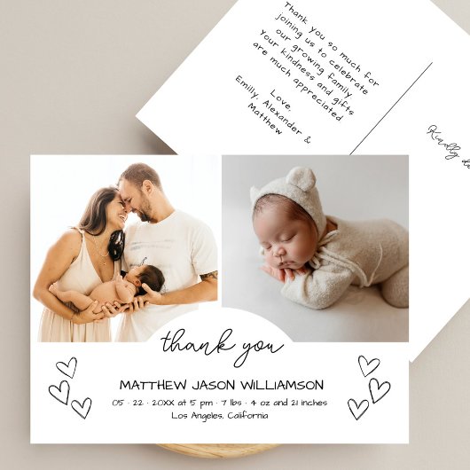 Niedliche handgezeichnet Herzen 2 Foto Danke Baby Postkarte