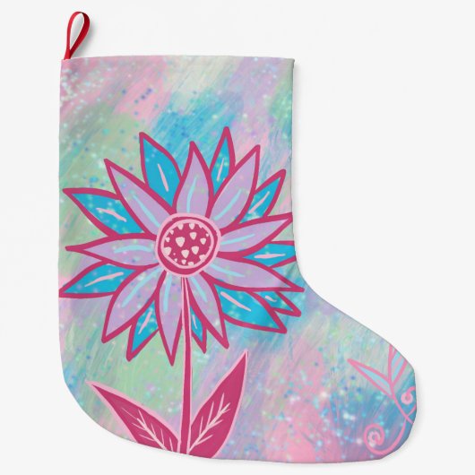 Niedliche handgezeichnet PastelBlume Großer Weihnachtsstrumpf (Vorderseite)
