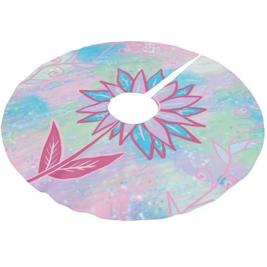 Niedliche handgezeichnet PastelBlume Polyester Weihnachtsbaumdecke (Schrägansicht)