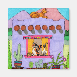 Niedliche handgezeichnete Lila Adobe House Cats Wü Magnet