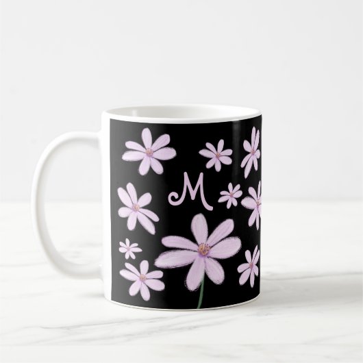 Niedliche handgezeichnete Pastell-Blume Tasse Kaff (Links)