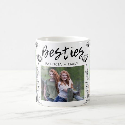 Niedliche handgezeichnete Wildblumen 3 Fotocollage Kaffeetasse (Mittel)