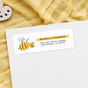 Niedliche handgezogene Bienen und gelbe Banner-Rüc