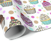 Niedliche handgezogene Cupcakes Whimsical Geburtst Geschenkpapier (Rolleneckpunkt)