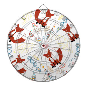 Niedliche, handgezogene Foxhörnchen in Gelb-Blau-R Dartscheibe