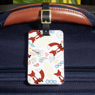 Niedliche, handgezogene Foxhörnchen in Gelb-Blau-R Gepäckanhänger