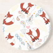 Niedliche, handgezogene Foxhörnchen in Gelb-Blau-R Getränkeuntersetzer (Vorne)