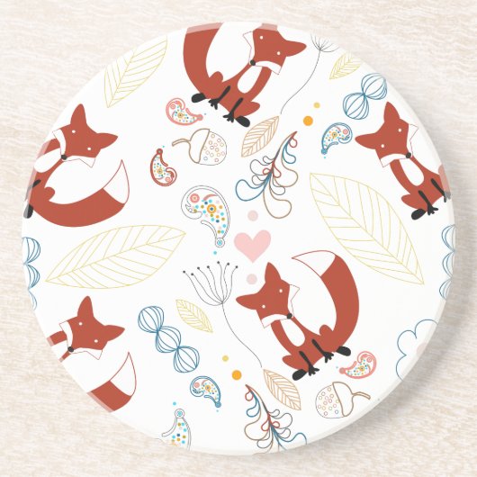 Niedliche, handgezogene Foxhörnchen in Gelb-Blau-R Getränkeuntersetzer (Vorne)