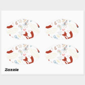 Niedliche, handgezogene Foxhörnchen in Gelb-Blau-R Ovaler Aufkleber (Blatt)