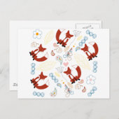 Niedliche, handgezogene Foxhörnchen in Gelb-Blau-R Postkarte (Vorne/Hinten)