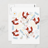 Niedliche, handgezogene Foxhörnchen in Gelb-Blau-R Postkarte (Vorne/Hinten)