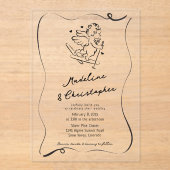 Niedliche handgezogene Krone auf Skis Winterhochze Acryleinladungen (Vorderseite)