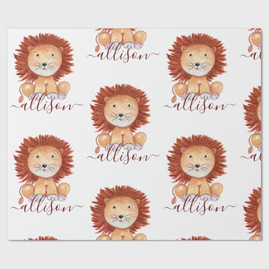 Niedliche handgezogene Löwe personalisierte Kinder Geschenkpapier (Flach)