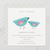 Niedliche Handgezogene Regenbogen Blue Birdy Baby  Einladung (Vorne/Hinten)