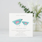 Niedliche Handgezogene Regenbogen Blue Birdy Baby Einladung (Stehend Vorderseite)