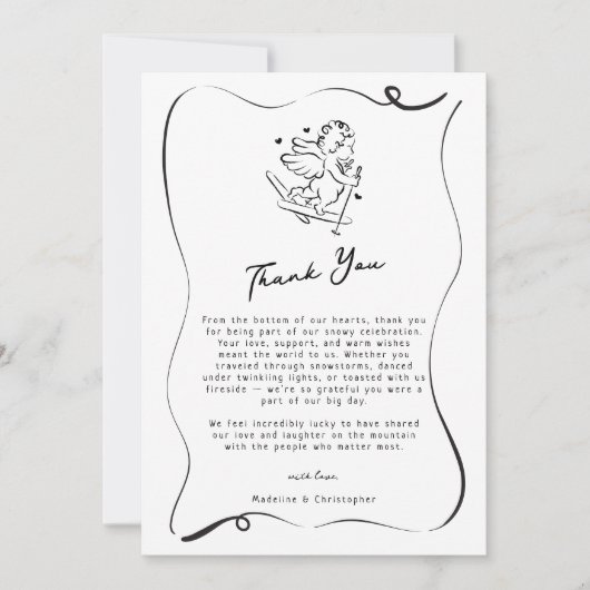 Niedliche handgezogene Winterhochzeit Dankeskarte (Vorderseite)