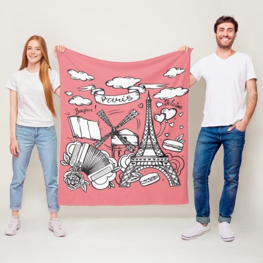 Niedliche Handskizze Eiffelturm Paris Frankreich R Fleecedecke (Beispiel)