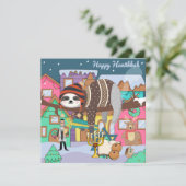 Niedliche Hanukka Sloth Note Card Feiertagskarte (Stehend Vorderseite)