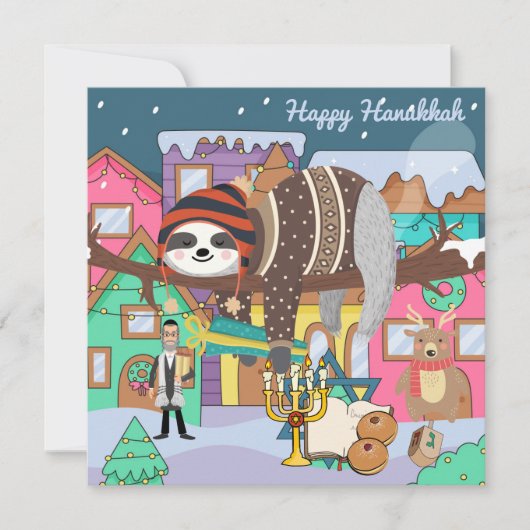 Niedliche Hanukka Sloth Note Card Feiertagskarte (Vorderseite)