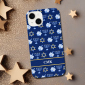 Niedliche Hanukkah Dreidel Menorah Blue Monogram iPhone Hülle