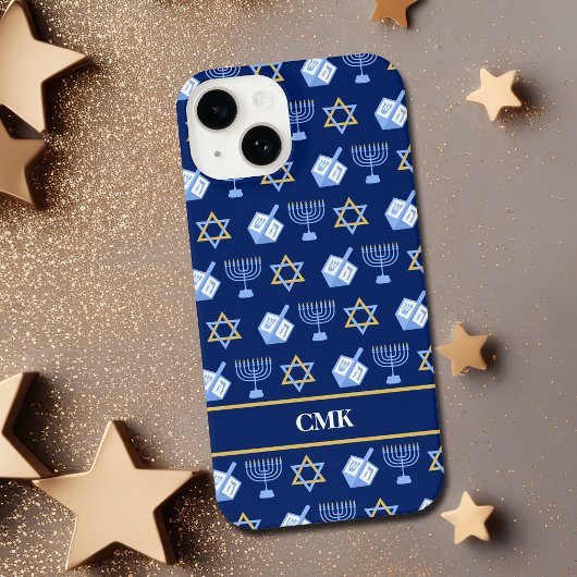 Niedliche Hanukkah Dreidel Menorah Blue Monogram iPhone Hülle
