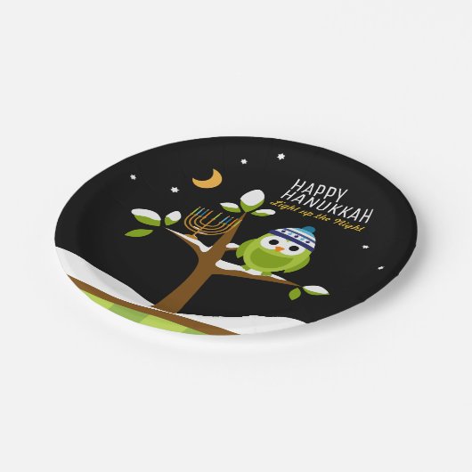 Niedliche Hanukkah Lighup of Night Owl & Menorah Pappteller (Schrägansicht)