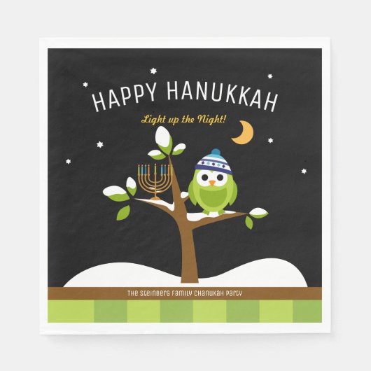 Niedliche Hanukkah Lighup of Night Owl & Menorah Serviette (Vorderseite)