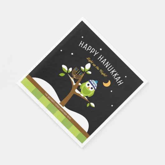 Niedliche Hanukkah Lighup of Night Owl & Menorah Serviette (Ecke)
