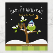 Niedliche Hanukkah Lighup of Night Owl & Menorah Weinetikett (Einzelnes Label)