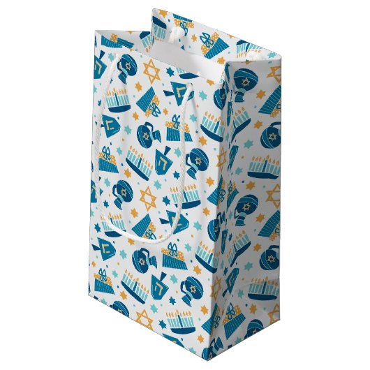 Niedliche Hanukkah Muster Geschenktasche Kleine Geschenktüte (Rückseite Schrägansicht)
