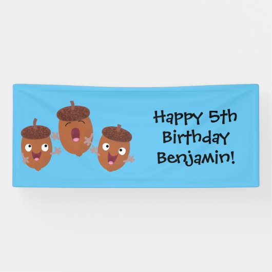 Niedliche Happy Acorns singen Cartoon für Kinder Banner (Horizontal)