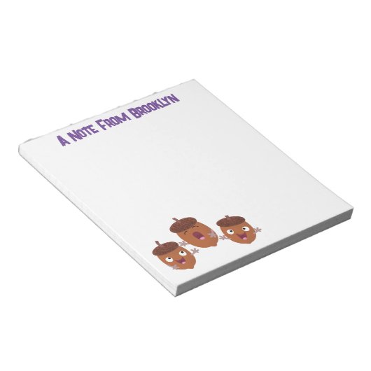 Niedliche Happy Acorns singen Cartoon für Kinder Notizblock (angewinkelt)