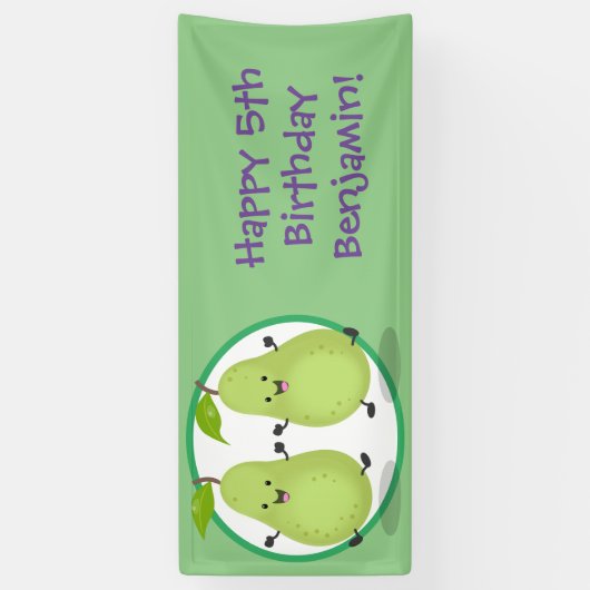 Niedliche Happy Birnen Zwillinge Cartoon Illustrat Banner (Vertikal)