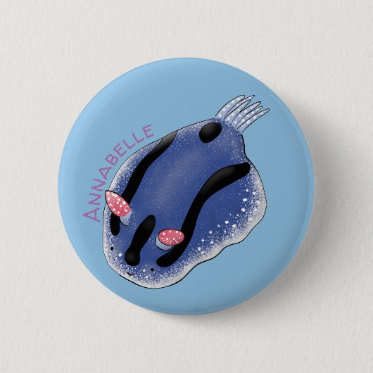 Niedliche Happy Blue Nacktverzweigung Cartoon Illu Button (Vorderseite)