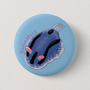 Niedliche Happy Blue Nacktverzweigung Cartoon Illu Button