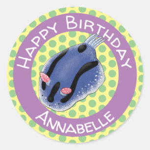 Niedliche Happy Blue Nacktverzweigung Cartoon Illu Runder Aufkleber