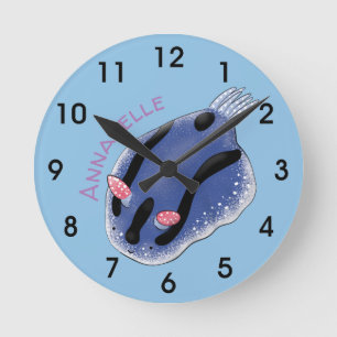 Niedliche Happy-Blue-Nouverzweig-Cartoon Runde Wanduhr