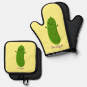 Niedliche Happy Cartoon Illustration Ofenhandschuh & Topflappen-Set (Vorderseite/Rückseite)