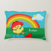 Niedliche Happy Duck in Regen mit Regenbogen Dekokissen (Rückseite)