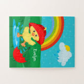 Niedliche Happy Duck in Regen mit Regenbogen Puzzle (Horizontal)